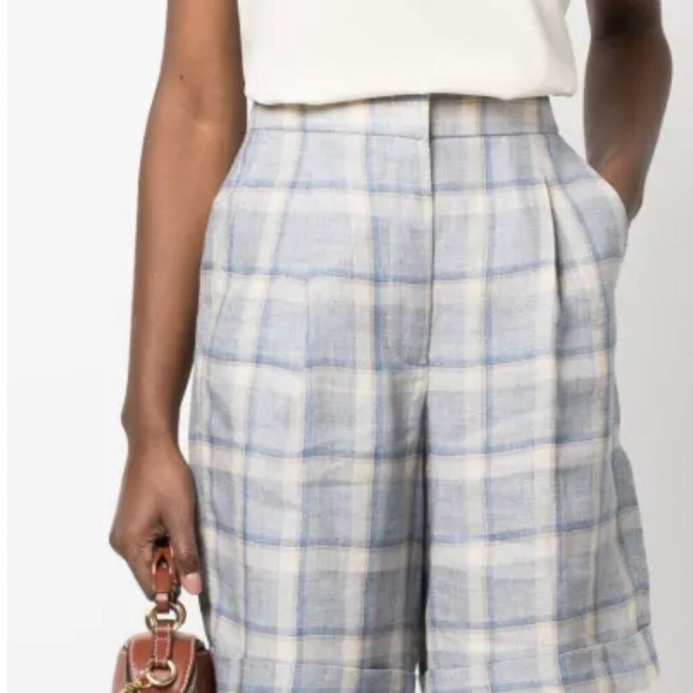 Peserico Blue plaid linen bermuda shorts